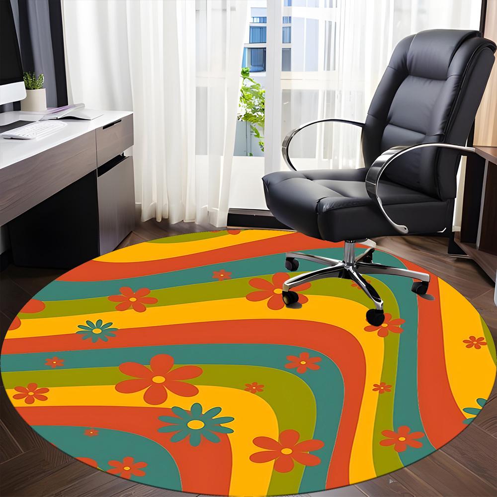 1pc Floral Vibrant Office Round Area Rug, Indoor Mat Suitable For Office, Under Office Chairs Bedroom Living Room Home Decor, Room Deco 069