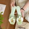 Pink Fashion Flower Women Thin Heels Sandals Slides Shoes Female Square Toe Footwear Ladies High Heels Sandals Shoes Pumps