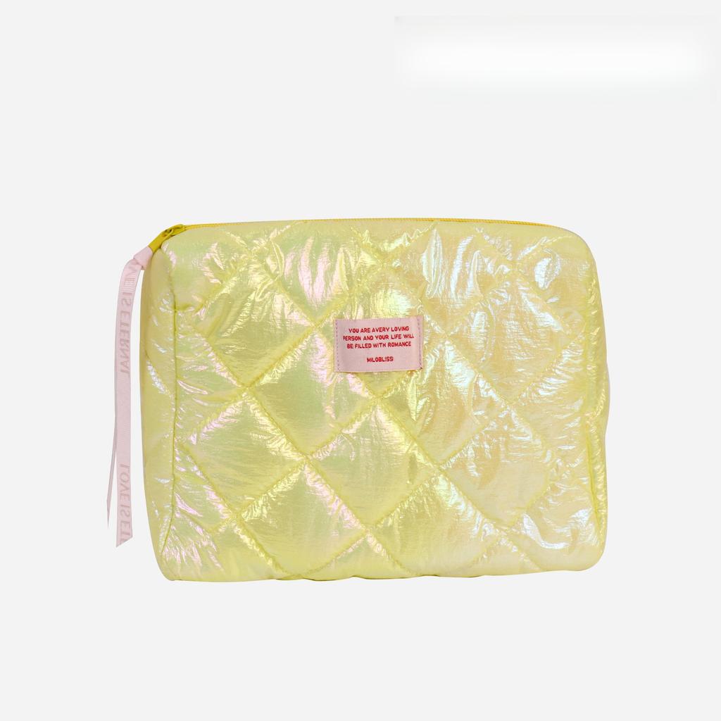 Glossy Waterproof Large Capacity Travel Storage Bag, Diamond Quilted Handheld Makeup Bag, Divided Waterproof Travel Wash Bag