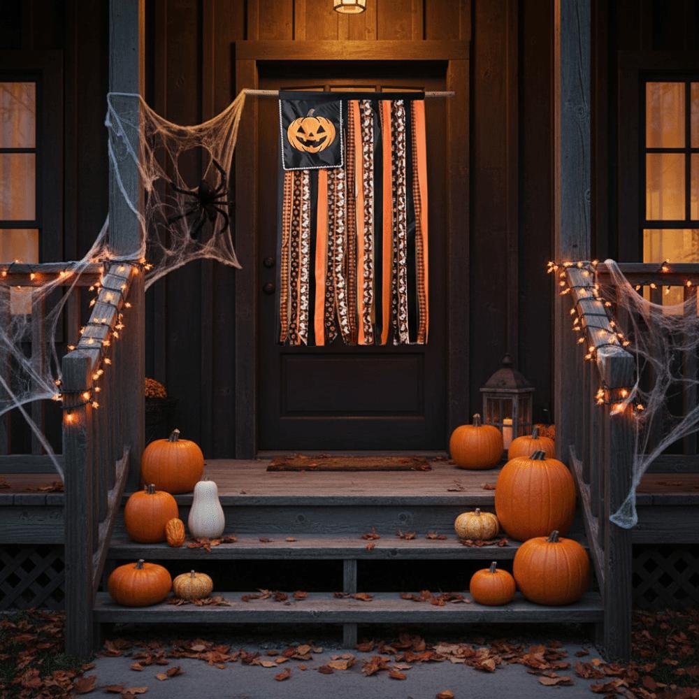 Ribbon Design Halloween Hanging Banner Pumpkin Print Wall Hanging Banner  Yard Decoration