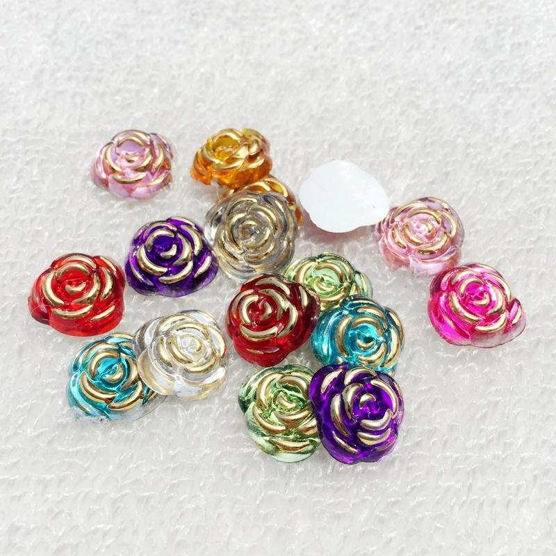 Mix 40pcs 15mm Rose Flower Resin Crystal Stones Flatback Rhinestone for DIY Craft Clothes Decoration -A40A