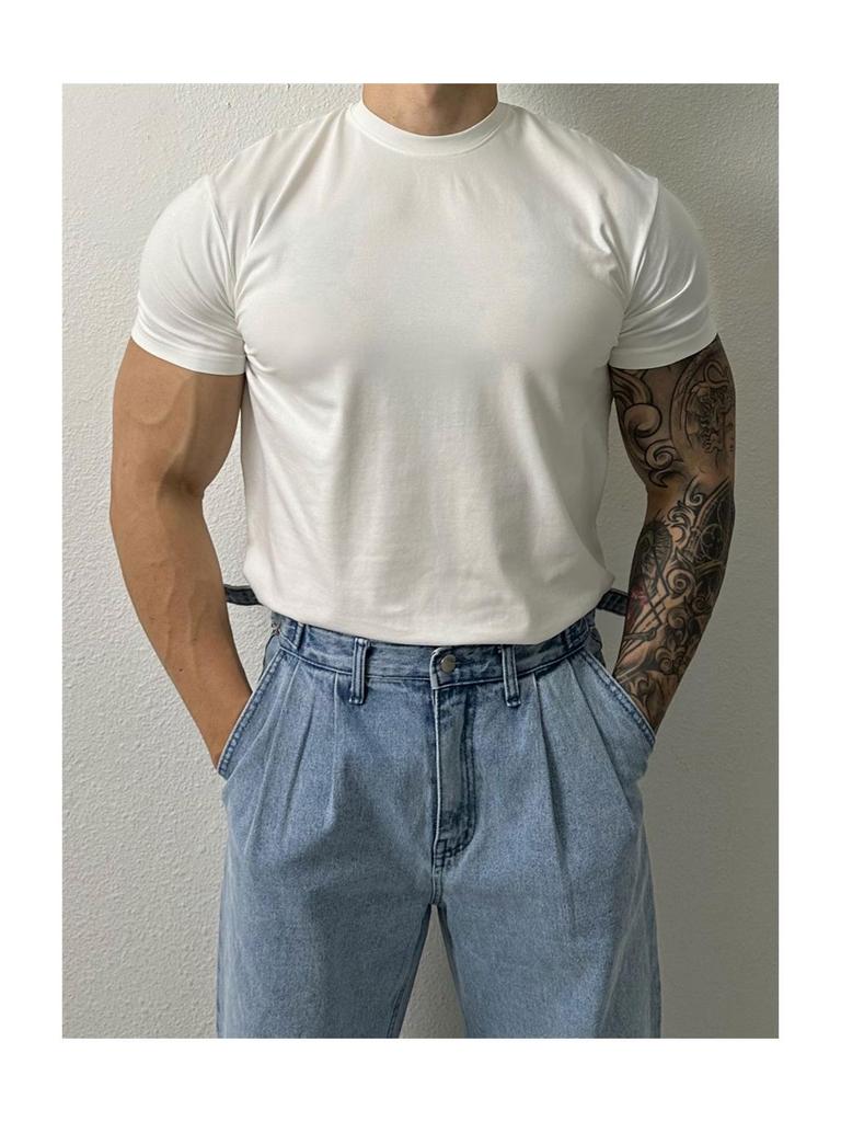 Camiseta de Fitness Masculina de Manga Curta com Secagem Rápida e Decote Pequeno