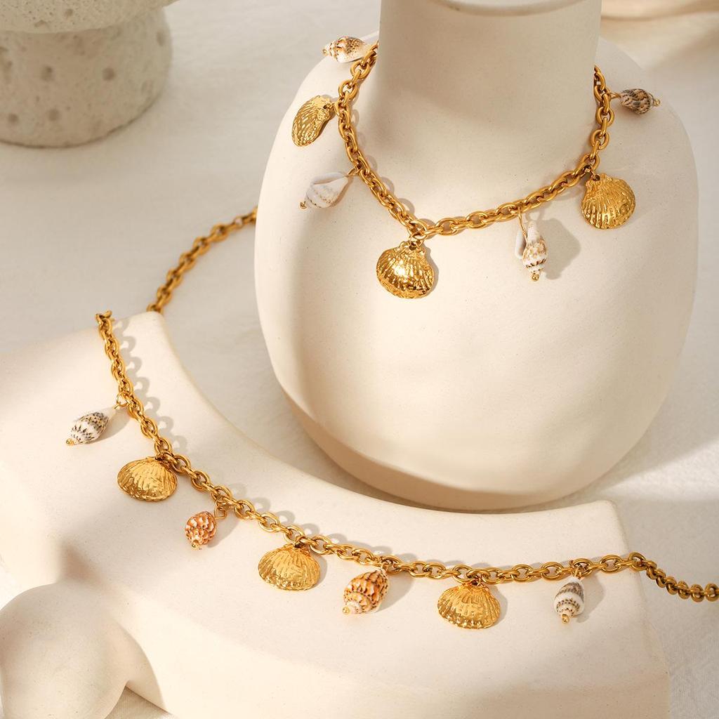 Edelstahl Ozean Stil Seestern und Muschel Halskette & Armband Set für Frauen