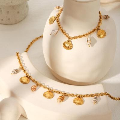 Edelstahl Ozean Stil Seestern und Muschel Halskette & Armband Set für Frauen