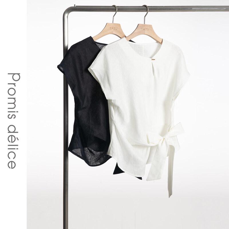 Tatu Asymmetric Tie-Waist Short Sleeve Shirt M белый