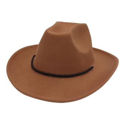 Ethnic Style Western Cowboy Hat Windbreak Rope Large Brim Curled Jazz Hat Grassland Outdoor Travel Hat