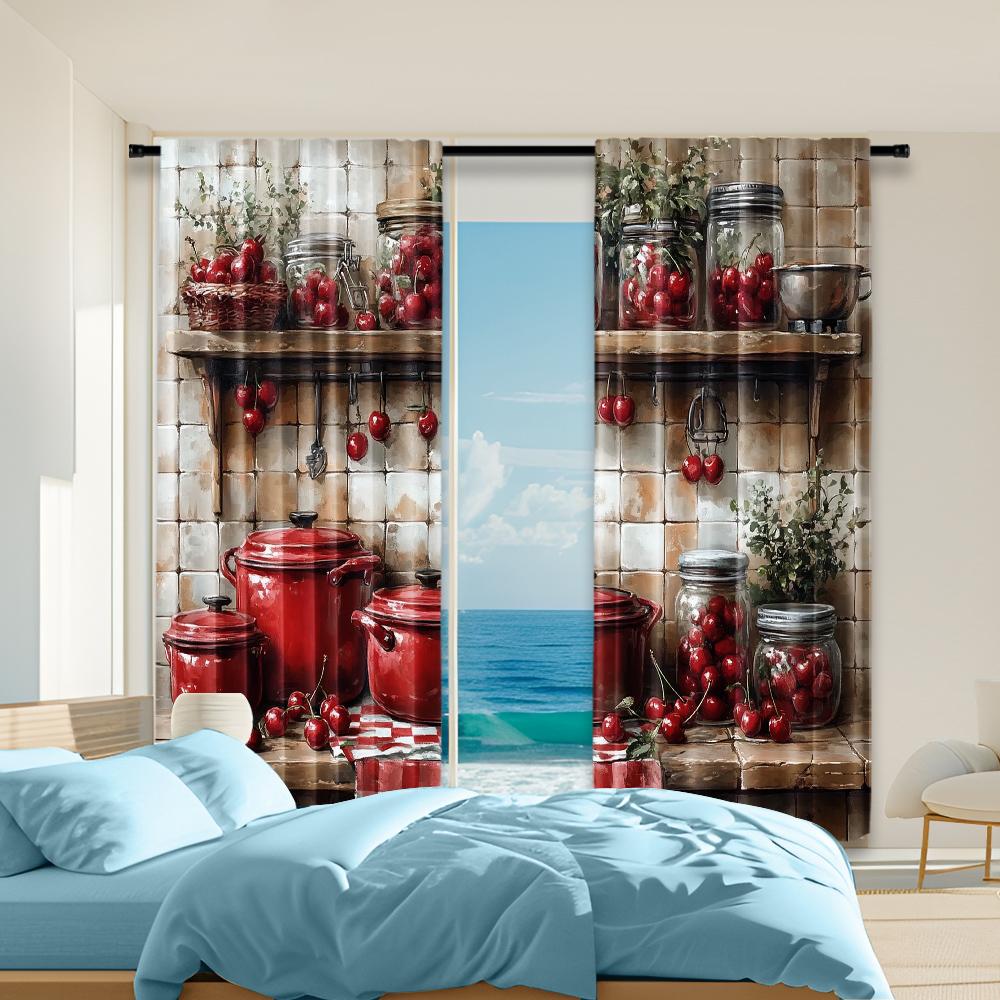 

2 pcs, versatile polyester transparent curtains for home decoration Rustic Berry & Kitchenware for use in bedrooms and living 29x65in(75x166cm)