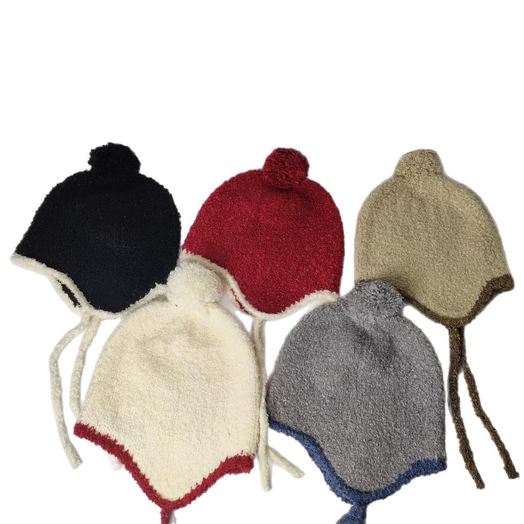 Korea Autumn and Winter Cute Versatile Knitted Hat Headband Hat Women's Ear Protection Warm Windproof Lace-up Pullover Wool Hat
