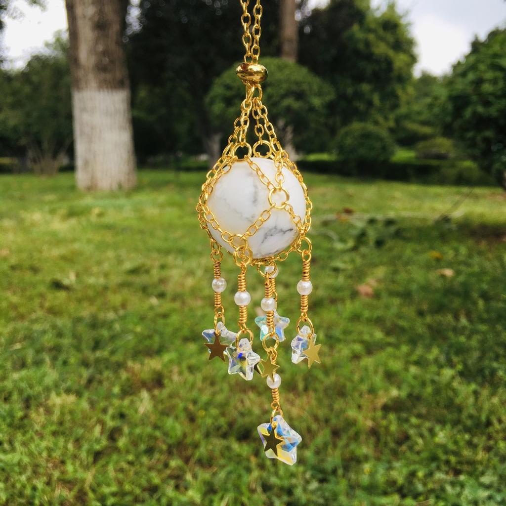 Colorful Natural DIY Crystal Car Hanging Ornament Catcher Decorations With Moon Star Pendant Jewelry