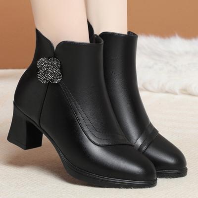 Short Boots for Women, New Wedding Mother Shoes, Autumn and Winter Red Boots, Velvet Leather Shoes, Happy Mother-in-law Wedding Shoes