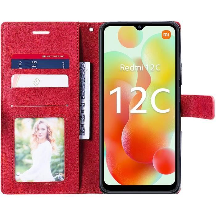 Case for Xiaomi Redmi 12C/11A - E.F.Connection - Retro Shockproof - PU Leather - Stand - Red