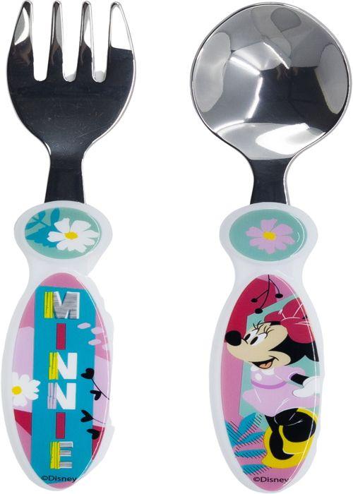 Vitrine - Anrichte - Geschirrschrank Tataway Disney Set mit 2 rosa Besteckteilen für Mädchen aus Edelstahl Minnie mit abgerundeten Enden