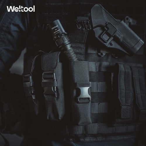 Weltool Tactical Flashlight Holster with Molle System, Cordura Material, and UTX-DURAFLEX Buckle Tool Pouch Compatible with Streamlight Scorpion LED,