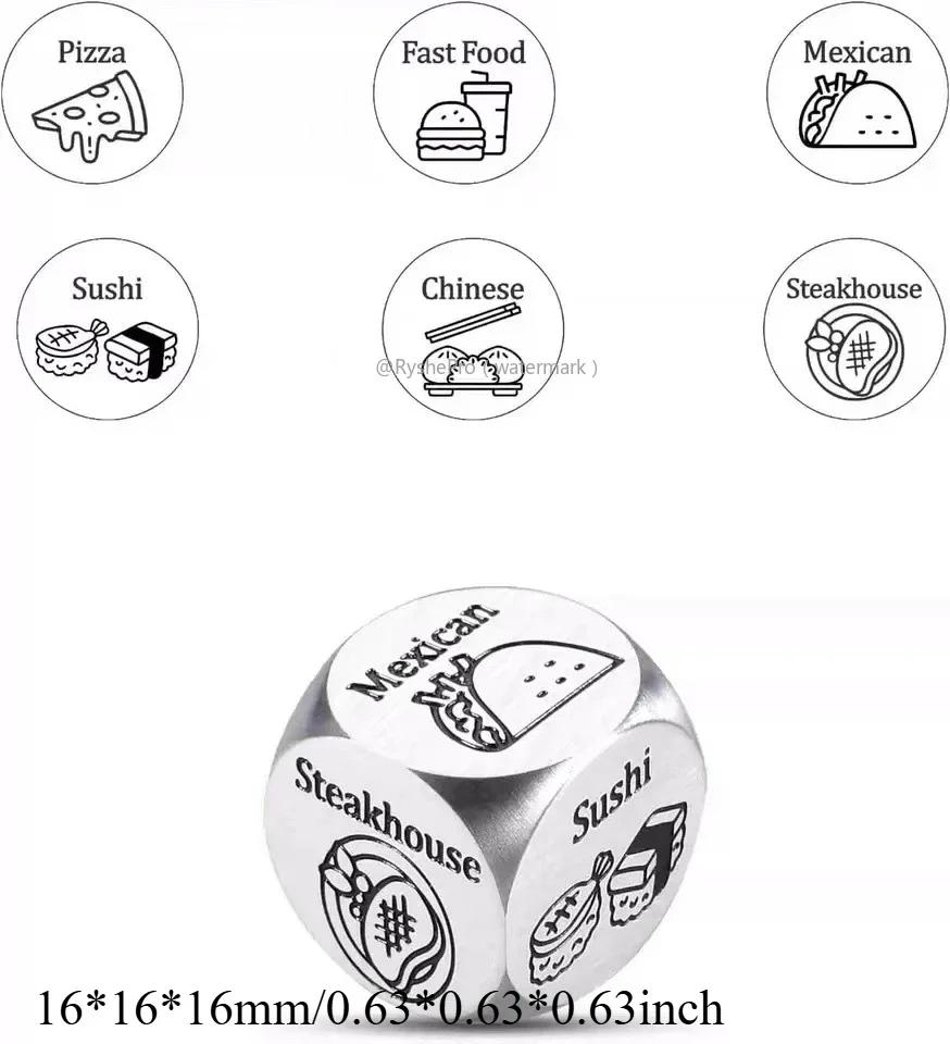 1pc Food Decision Dice Anniversary Date Night for Couple Stainless Steel Food Determine Dice Set Men Women Birthday Wedding Gift