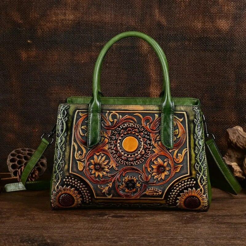 Johnature Borsa in pelle da donna in rilievo retrò squisita Borse a tracolla versatili di grande capacità