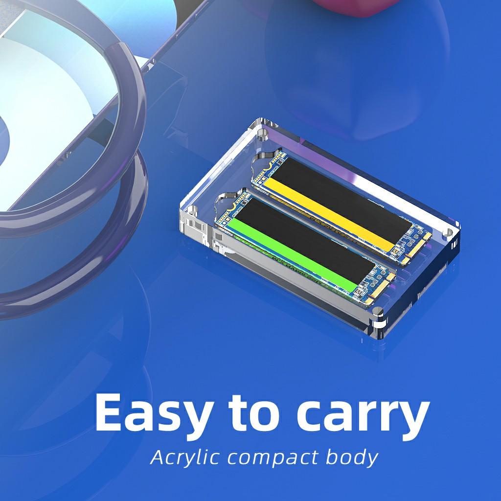 AJCX02M2 M.2 SSD Transparent Magnetic Storage Case 2-Slot SATA Organizer Acrylic Protection Box