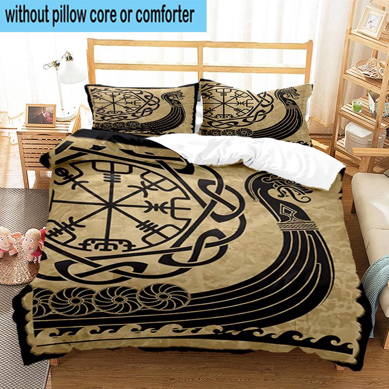 Viking Ship At Sea 3pcs Bedding,Including 1pc Duvet Cover And 2pcs Pillowcases Perfect for Christmas,Ideal for Bedroom, Dormitory