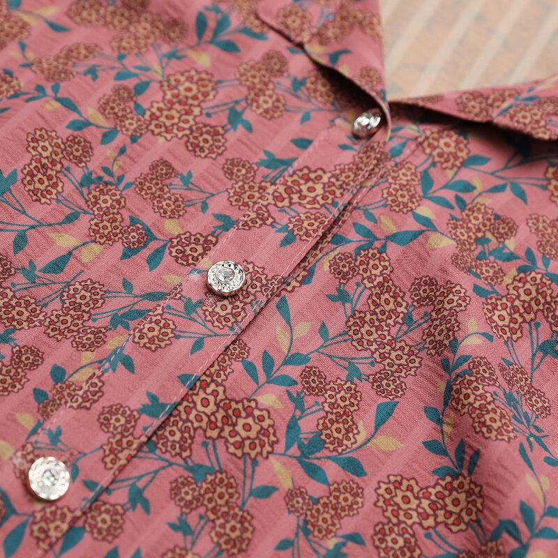 Sifen Women's Floral Print Short Sleeve Lapel Cardigan Blouse