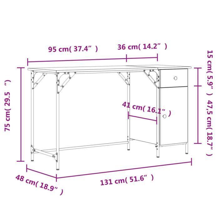 VidaXL Bureau d'ordinateur chêne fumé 131x48x75 cm bois d’ingénierie 836220