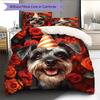 Dog with Birthday Hat Pattern Bedding Quilt Set  Home Decoration  Gift (1 * duvet cover + 2 * pillowcase  without core)