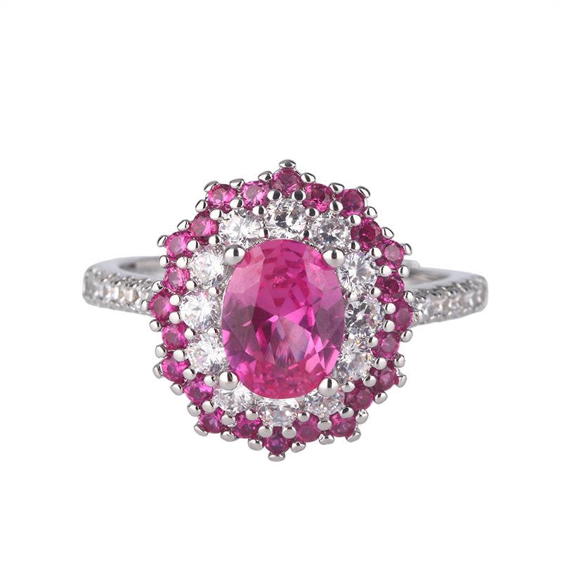 Jewelry Copper Bottom Gold-Plated Simulation Red Corundum Oval Set Female Main Stone 6 * 8