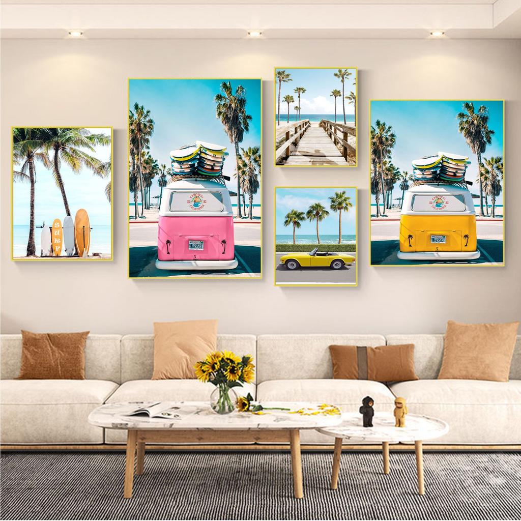 California Print Set Surf Wall Art Canvas Painting Beach Self-adhesive Art Poster Whitepaper Prints Posters Artwork Home Decor