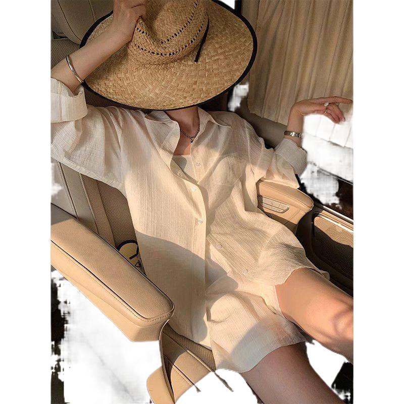 Women's Loose Casual Sports Set: Thin Sun Protection Long Sleeve Shirt & Wide Leg Shorts - New Korean Summer Style