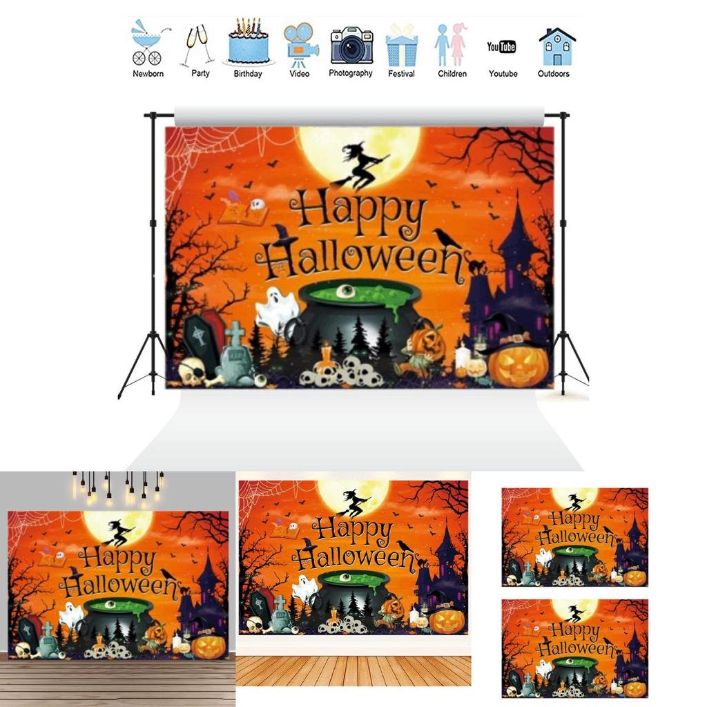 Customizable Halloween Party Decoration Witch Castle Halloween Background Cloth For Photography