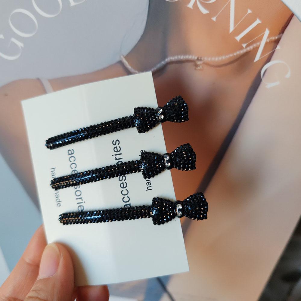 3pc Fashion Black Hairpin Hair Side Clips for Women Hair clip with black diamond bangs clip simple broken hair clip hair clip