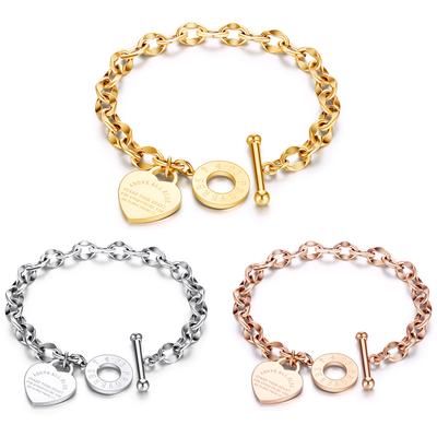Pulseiras de Coração de Amor em Aço Inoxidável Para Mulheres Presente de Festa Moda Joyas de Corrente Pulseiras Charmosas Joias Texto Gravado