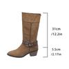 Fashion Belt Buckle High Heel Western Mid-Calf Boots Women 2025 Autumn Winter Suede Vintage Knight Boots Size 35-42 Bottes Femmes Black