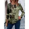 Round Neck 3D Flower Print Elegant Casual Long Sleeved Women's T-shirts - Soft Medium Stretch Polyester Fabric Spring and Autumn Relaxed Fit Clothing