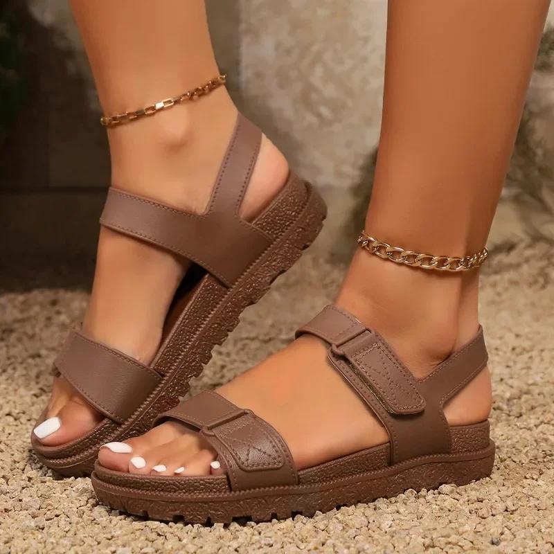 Fashion Women's Shoes 2024 Hot Sale Buckle Strap Women's Sandals Fashion Peep Toe Casual Sandals Women New Round Toe Flat Sandalszapatos