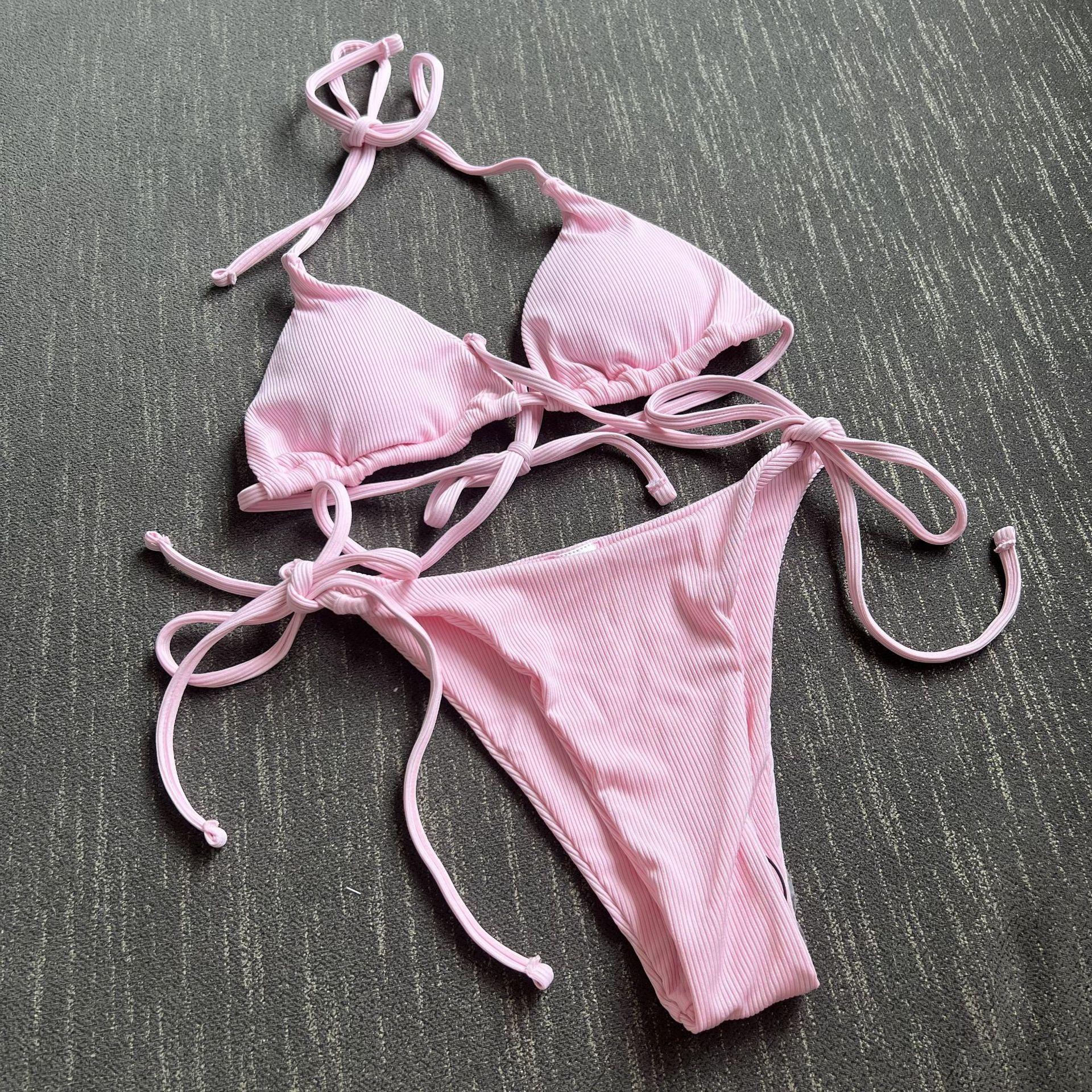 

New sexy three-point small pit strip split swimsuit bikini L рожевий