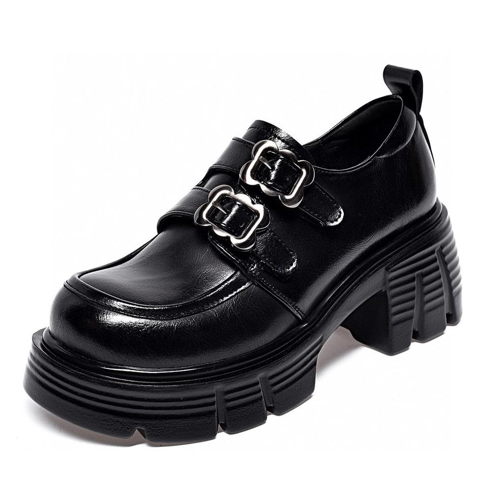 Platform shoes women's spring new double-breasted round head muffin shoes college style one-pedal women's single shoes