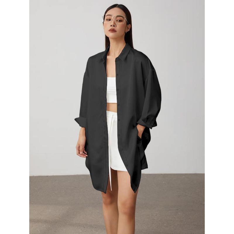 

DAFIFY Женская Мода Повседневные Весенне-Осенние Однотонные Блузки и Рубашки с Принтом и Длинным Рукавом и Воротником ПОЛО XXL чёрный