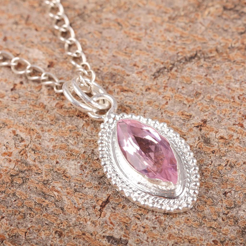 Morganite Pendant, Handmade Gemstone 925 Solid Sterling Silver Pendant Dainty Jewelry, For Engagement Gift