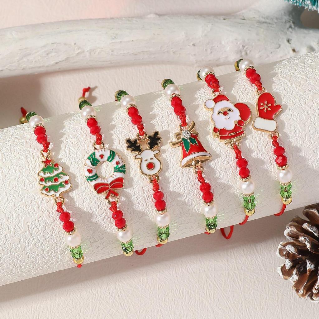 Festive Snowflake Bell Beaded Bracelet - European & American Style