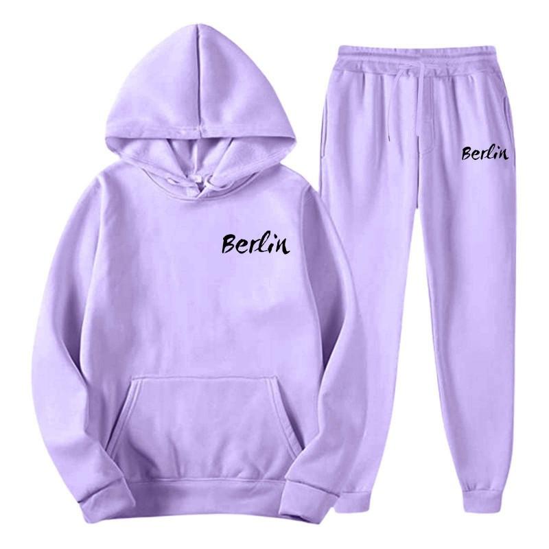 Mens Hooded Sweatshirt Set Loose Fit Printed Casual Tracksuit Fashion