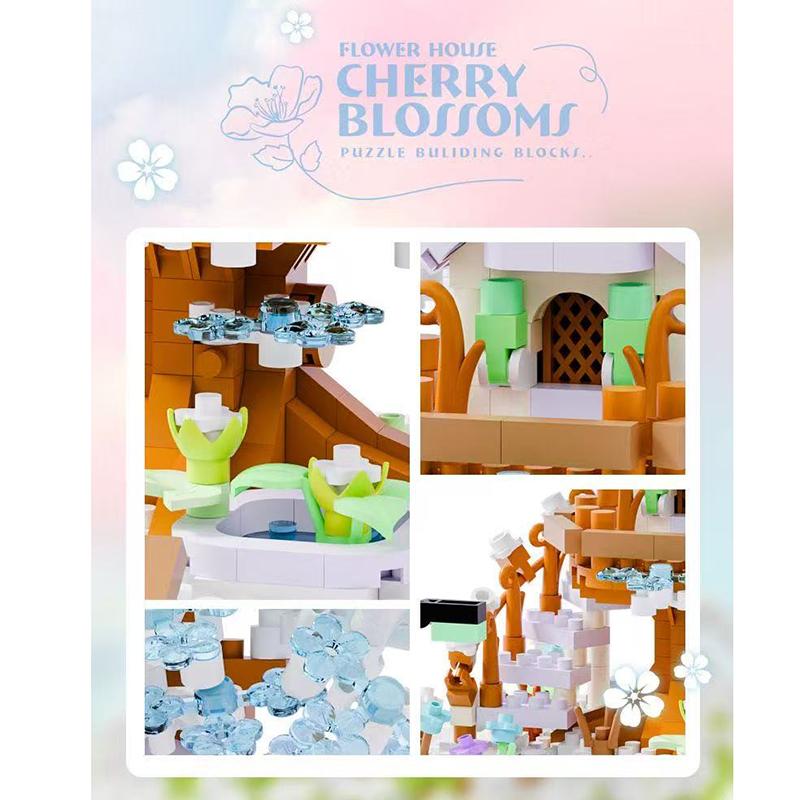 Neues Vier Jahreszeiten Kirschblütenblumenhaus Bausteine Mikropartikel Stein Montage Spielzeug für Kinder Erwachsene Heimdekoration