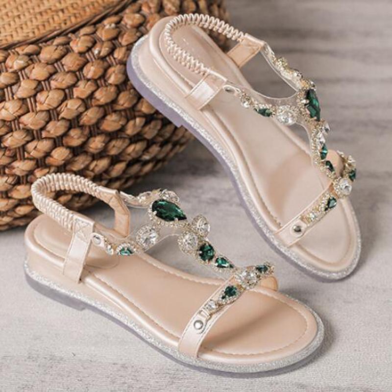 Newest Summer Sandals Fairy Wind Wedge Heel Rhinestone Beach Tide Fashion Roman Flat Women S Shoes C046 41