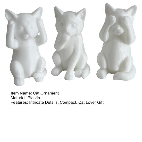 3D Printed Cat Figurine Kittens Hear Speak See No Evil Statue Miniature Cat Ornament Cat Lover Gift for Desk Shelf Cabinet Decoration