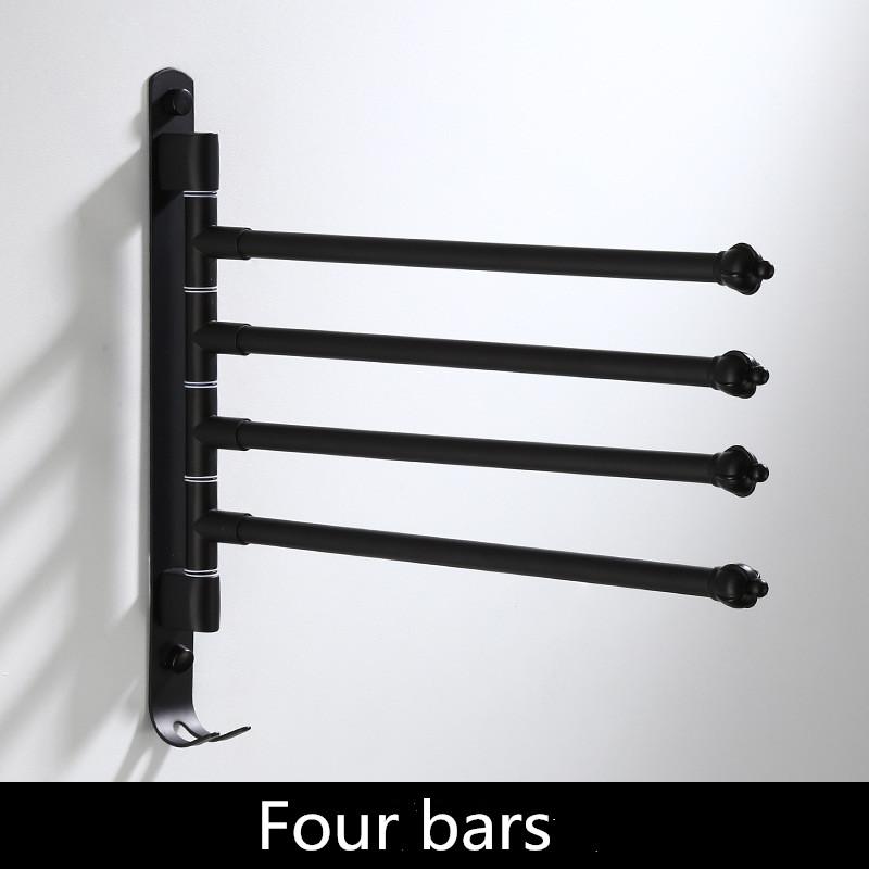 2-4 Swivel Towel Bars Wall Mounted Aluminum Black Bathroom Towel Rail Rack With Hooks Bathroom Towel Holder Fodable Towel Hanger