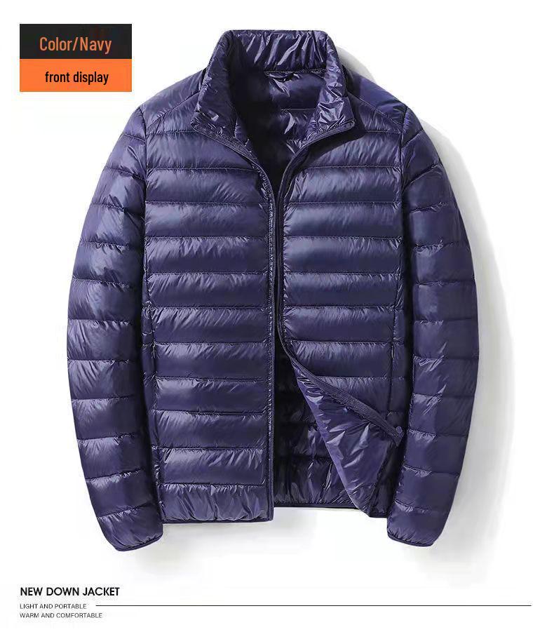 Men's 2025 Lightweight Warm White Duck Down Jacket with Stand Collar