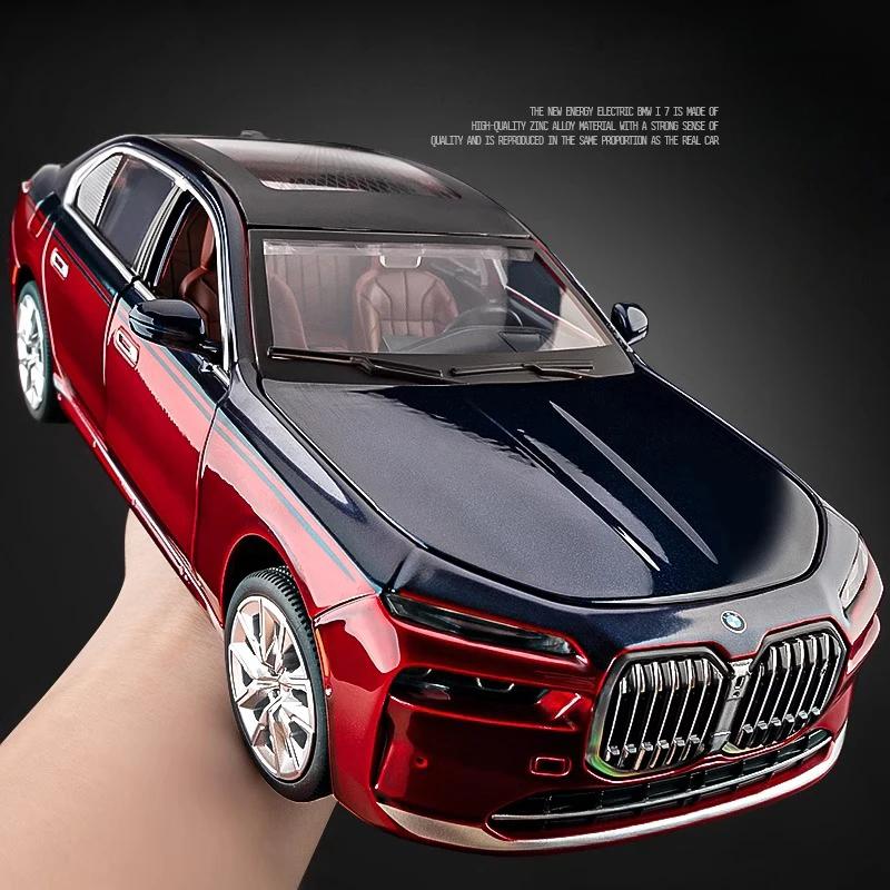 1/24 Scale BMW THE I7 G70 M70L Pure Electric New Energy Limousine Alloy Metal Diecast Car Model Sound & Light Ornaments Gift Child