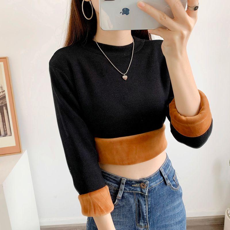 

Sunshine House Fall and Winter New Arrival K-style Women s Clothing round Neck Cashmere Thickened Long Sleeves Sweater Thermal Base Knitwear Plus Size Black M: Bust size 96-102