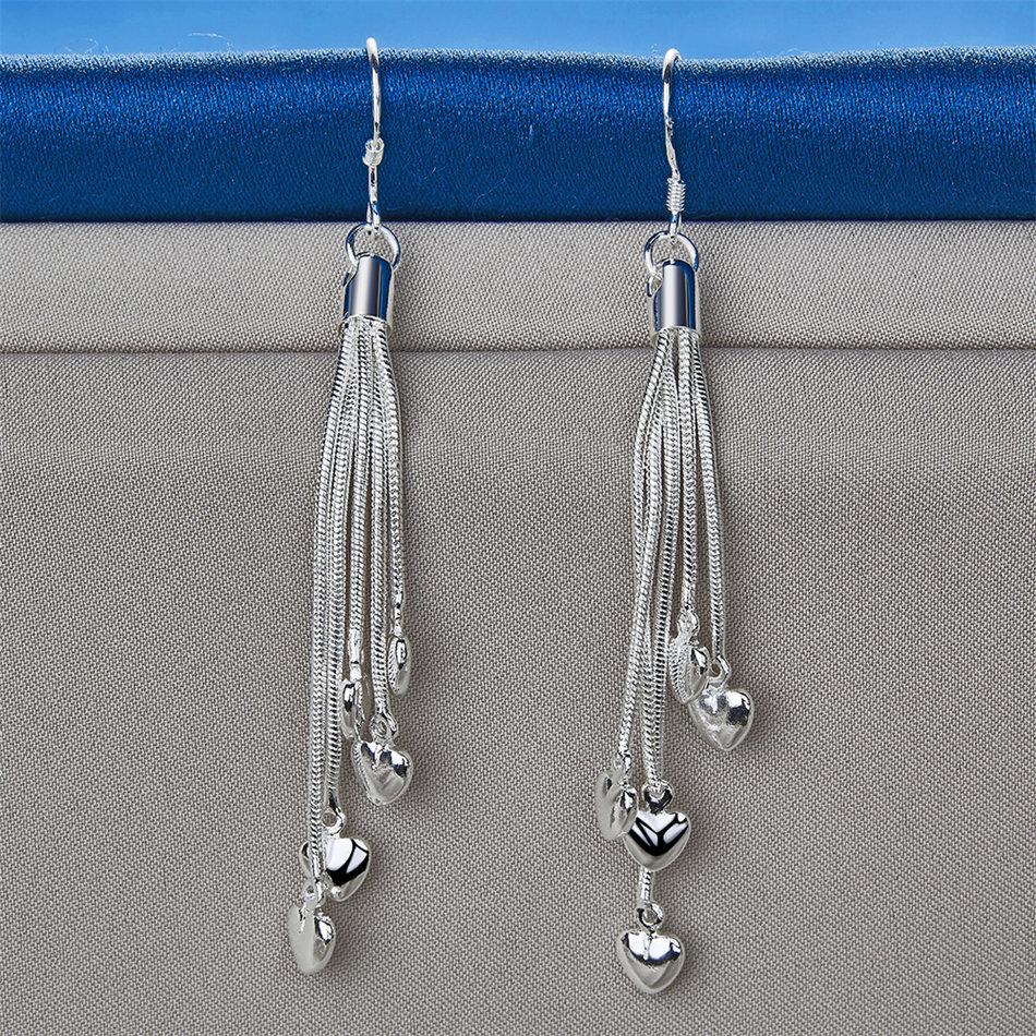 Charming 925 Sterling Silver Exquisite Heart-Shaped Tassel Earrings for Women's Fashion Wedding Jewelry Accessories