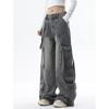 Damen Jeanshose mit weitem Bein und hoher Taille, Y2K-Stil, gerade Beinhose, Streetwear, für den Winter, Blau