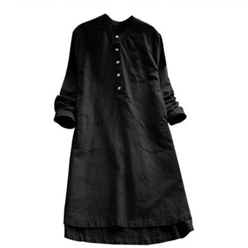 804# Cotton Linen Long Sleeve Shirt - Slimming, Plus Size, Casual Mid-Length Fashion Top for Spring and Autumn.