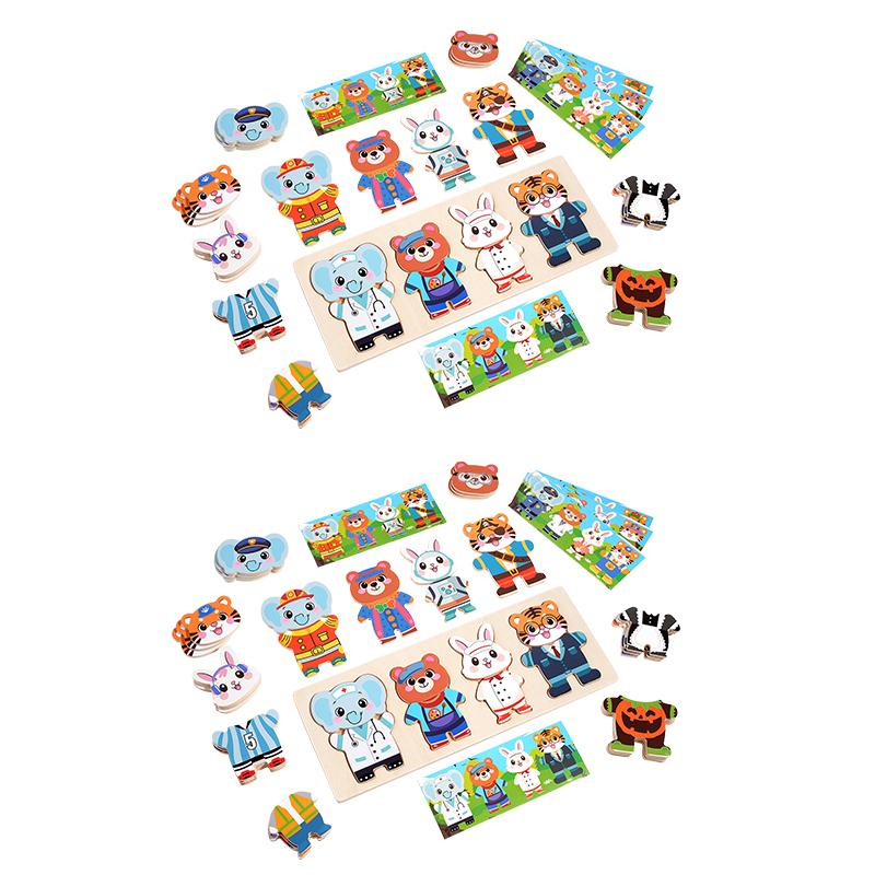 Animal Change Clothes Puzzle Children's Early Educational Wooden Jigsaw Puzzle Dressing Game Baby Puzzle Toys for Children Gift